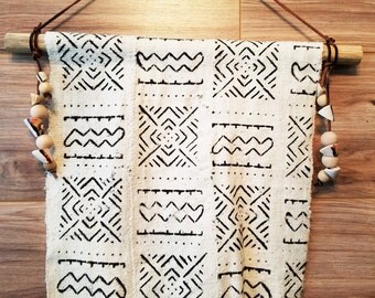 White Mudcloth Hanging - Bohemian Wall Hanging - Boho Art - Modern Bohemian Wall Hanging