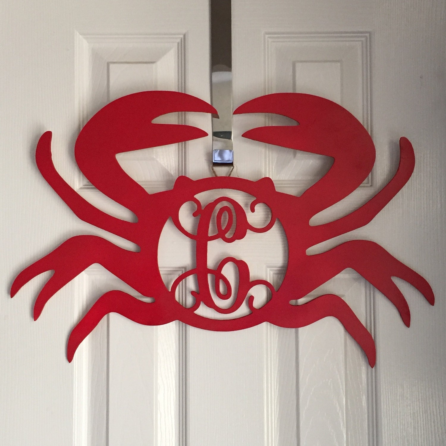 Monogram Crab Door Hanger - Beach Door Hanger - Crab Wreath - Beach Wreath - Red Crab Initial Wreath - Marine Monogram - Red Crab Monogram