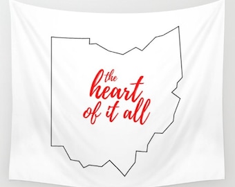 Ohio Wall Decor, Ohio State Outline, The Heart Of It All, State Slogans, State Mottos, White and Red, Outdoor Decor, State of Ohio