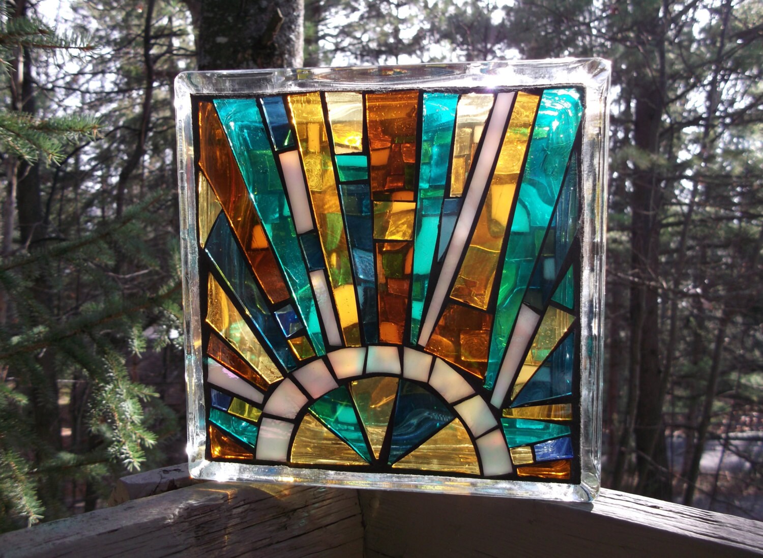 Stained Glass Mosaic Glass Block Light