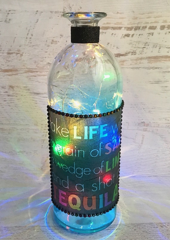 Tequila bottle lighted bottles hand decorated bottles wine
