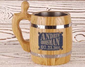 Beer Mug Groomsmen Gifts Personalized Wedding Gift Custom Stain Wood Tankard Groomsman Engraved Wooden Mug Groomsman Gift Idea Usher Gift