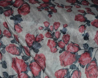 Cream/Soft Red/Multi Floral Burnout Jersey Knit Fabric 58" Wide BTY