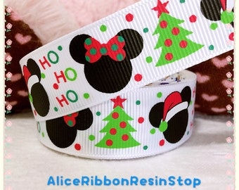 3 yards 7/8" Mickey Minnie Christmas ribbon Santa ribbon Christmas ribbon holiday ribbon HOHO ribbon gift wrapping ribbon Christmas hair bow