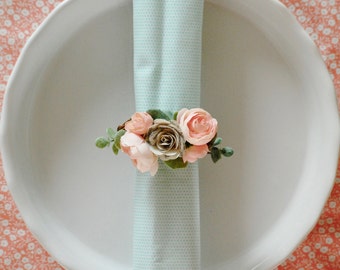 flower napkin rings, napkin rings, paper flower rings, table decor, dinner party, spring flowers, paper flowers, silk flowers, easter table
