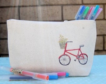 Watercolor illustration printed canvas pouch, pencil pouch, cosmetics pouch,