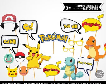 Pokemon Photo Booth Props, Pokemon Party Pops, Pokemon Photo Booth, Pikachu Party Props, Pokemon Party Supply, Pokemon Bithday Party