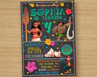 Moana Invitation, Moana Birthday Party, Moana Printable Custom Card, Disney Moana Birthday Invitation, Princess Moana Invite Chalkboard