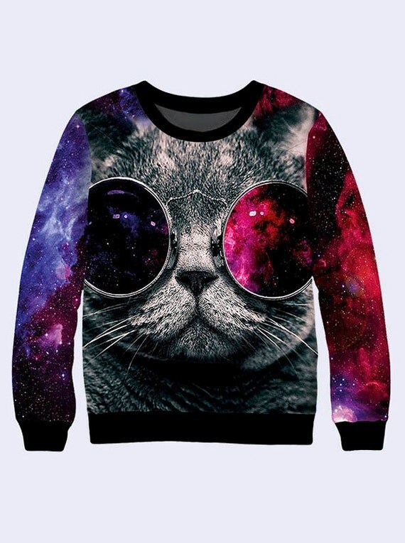 Galaxy Cat Sweatshirt Space Mens Sweatshirt Sweatshirt for