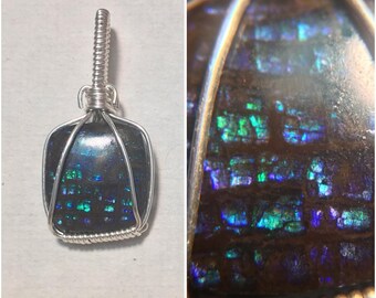 Sterling Silver Wire Wrapped Canadian Ammolite Pendant, Heady Wire Wrapped Pendant, Heady Pendant, Heady Wire Wrap, Heady Wire Wraps