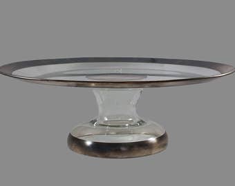 Mid Century Modern Dorothy Thorpe Pedestal Cake Stand, Silver, Glass, Cake Stand, Vintage, Cake Plate, Wedding, Dorothy Thorpe, Mad Men