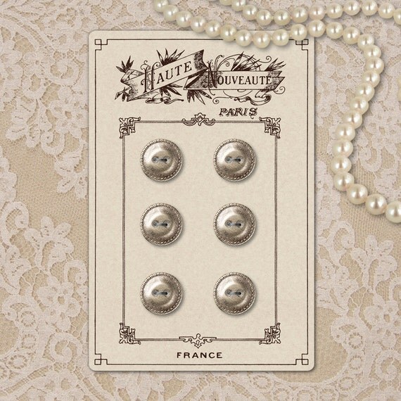 Digital printable vintage button card Haute Nouveauté.
