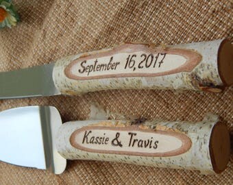 Cutting set.Wedding server set.Wedding set.Wedding cake cutter.Cake servers.Cake and knife set.Serving set.cake cutter.Rustic knife server