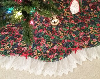 Floral Quilted Christmas Tree Skirt