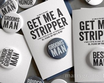 Funny Will You Be My Groomsman Card Buttons, Best Man, Usher, Ring Bearer, Wedding Party Way for Guys to Ask Groomsmen Box Cards (Set of 5)