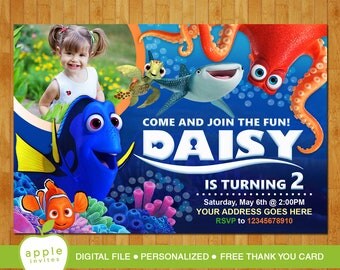 Finding dory invitation, Finding dory party, Finding dory birthday, Finding dory, FREE Thank you Card!