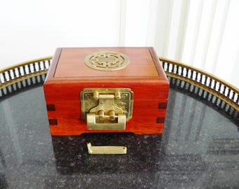 Asian Jewelry Box Solid Wood with Brass Details Lock and Key China