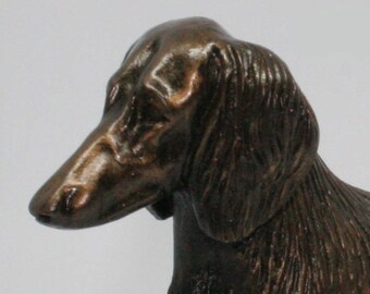 Dachshund Long Hair Standing - Small Cold Cast Bronze Dog Statue