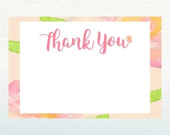 Pink Floral Thank You Card, April Showers Bring May Flowers Thank You, Blank Birthday Thank You Card, 4x6 INSTANT DOWNLOAD