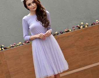 Lavender Bridesmaid Dress, Tutu Prom Short Dress, Knee Length Open Back Dress, Women Formal Dress and Party Dress