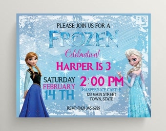 Frozen Birthday Party Invitation, Printable, Digital File, 5x7, Printable Frozen Invitation, Ana, Elsa, Frozen Birthday Printable