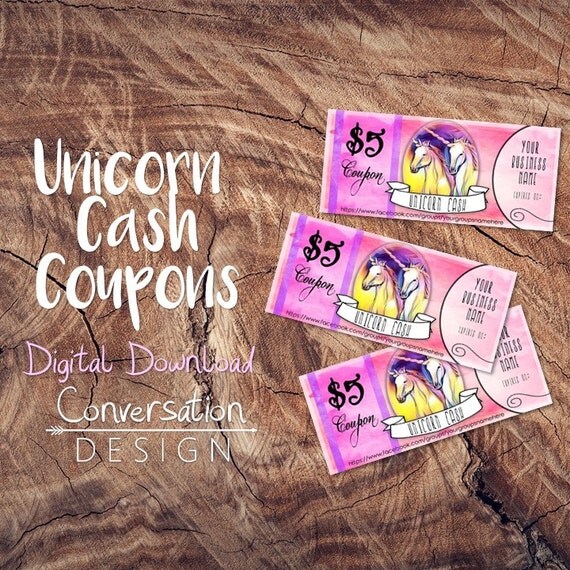 Printable Unicorn Cash Coupon packaging new customer