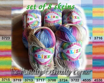 Batik designed cotton yarn Alize Miss Batik, lot of 8 skeins. 100% Mercerized Cotton. Multicolor. Wholesale DSH