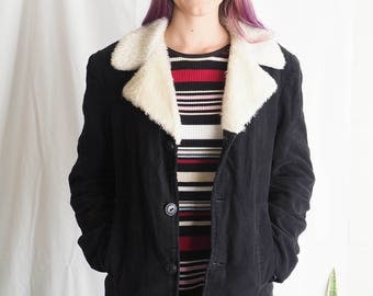black vintage coat with faux fur shearling collar