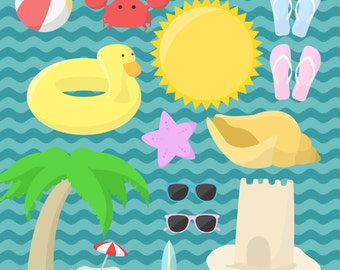 BEACH clipart, pool party clipart, summer graphics, sea clip art pack, pool party graphics, commercial use beach graphics, summer clip art