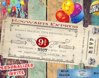 Harry Potter Hogwarts Express Themed Personalized Train Ticket Birthday Invitation! Unique invite!