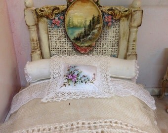 Polychrome wooden bed. Hand painted furnitures