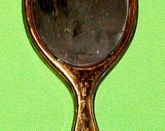brass baby doll hand mirror vintage piece mural back kids make up