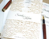 Ivory wedding invitation, laser cut wedding invitation,lace wedding invitation with envelope , romantic wedding invitation, Laser cut invite