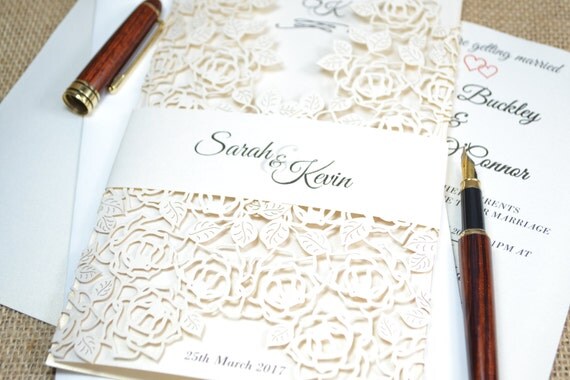 ivory wedding invitation laser cut wedding wedding invitation with ...