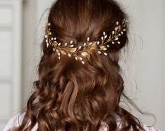 Bridal Gold Leaf headpiece, Leaf Hair Vine, Wedding Gold leaf headband, Grecian headpiece, Woodland wedding leaf tiara, Gold leaf crown.
