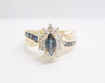 10k Yellow Gold Sapphire Ring, Gold Ring, Sapphire Ring, Marquise Sapphire, Cocktail Ring, Estate, Vintage, Jewelry, Size 5.25, #2456