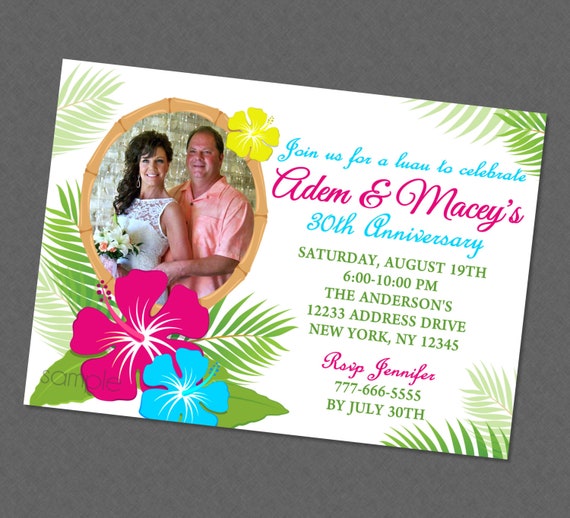 Beautiful Luau Hawaiian Anniversary Photo Invitation