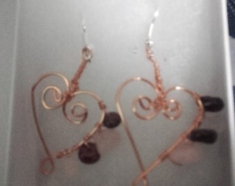 wire wrap gemstone heart earrings