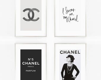 Print / Poster Set of 4, 'Chanel Bundle', Wall Art, Modern, No5, Wall Decor, Home Decor, Inspirational Print, Quote Print, Chanel