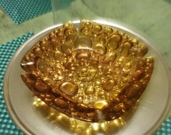 Mid century modern designed Blenco Amber glass 5' ashtray bubble design