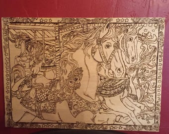 Carousel Horses Woodburning Art