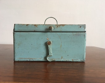 Small box metal rustic rusty blue box iron