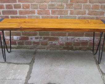 Rustic Bench with hairpin legs ,Industrial Bench, Reclaimed Wood Bench with hairpin legs