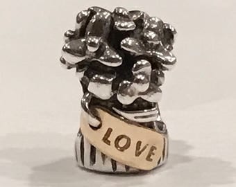 Authentic Pandora Bouquet Charm Sterling Silver & 14k Gold Pandora Two Tone Bead Retired Pandora Charm Free Shipping