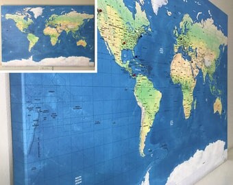 Push Pin World Map Diy Relief World Map Detailed 24x36 or 30x40 Labeled World Push Pin Map Mounting Options Free Shipping