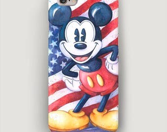 Disney iPhone 7 Case, Mickey Mouse iPhone 6 Case, Retro Style iPhone 5S Case, Disney Phone Case, iPhone Cover, Cartoon Case iPhone, USA Flag