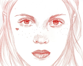 Original Girl Drawing-Sanguine Pencil