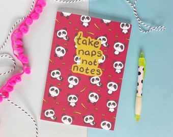 Panda Notebook, Panda Notepad, Kawaii Stationery, Animal Journal, Bamboo Print, Writing Paper, Take Naps Not Notes, Panda Stationery, Jotter