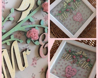 Mr & Mrs love bird personalised frame wedding gift
