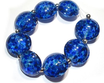 Small Blues Lentils, SRA Handmade Glass Lampwork Beads